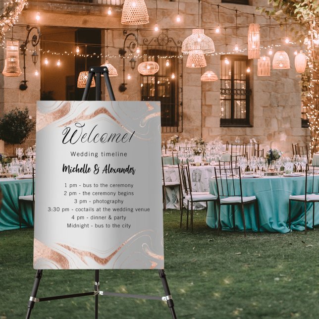 Wedding silver rose gold marble program timeline foam board (Creator Uploaded)