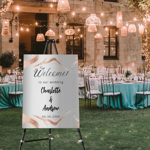 Wedding silver rose gold marble veins welcome foam board