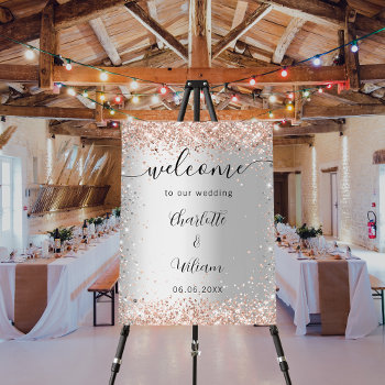 Wedding Silver Rose Gold Names Script Welcome Foam Board by Thunes at Zazzle