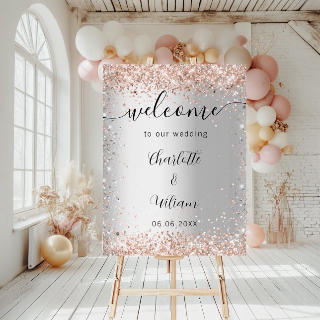 Wedding silver rose gold names script welcome foam board (Creator Uploaded)