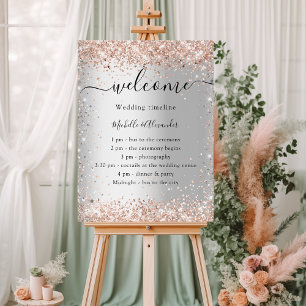 Wedding silver rose gold program timeline foam board