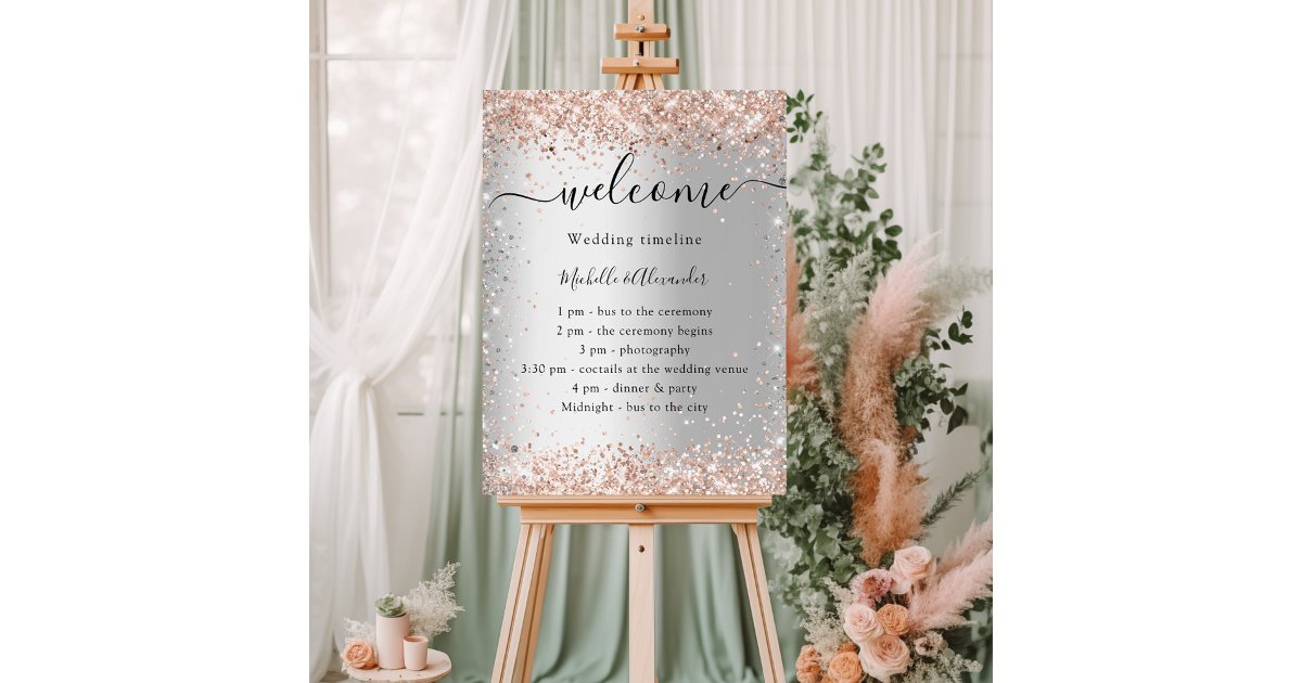 Rose Gold Program Wedding silver rose gold program timeline foam board | Zazzle