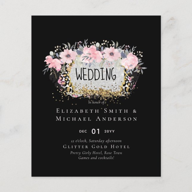 WEDDING - Silver Rosegold Floral Girly Glitter (Front)