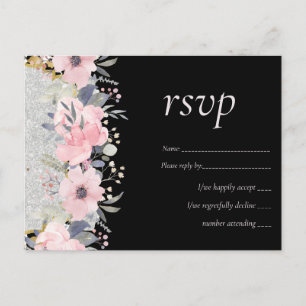 WEDDING - Silver Rosegold Floral Girly Glitter Postcard