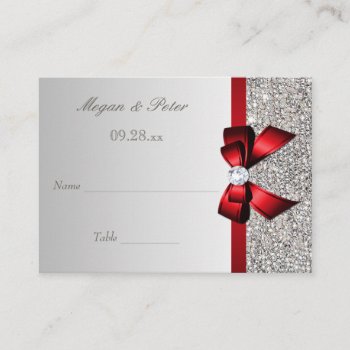 Wedding Silver Sequin Red Bow Seating Cards by AJ_Graphics at Zazzle