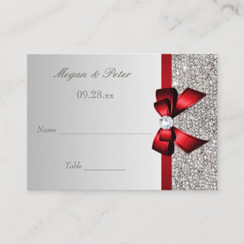 Wedding Silver Sequin Red Bow Seating Cards