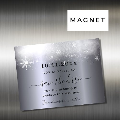 wedding silver snow save the date magnet