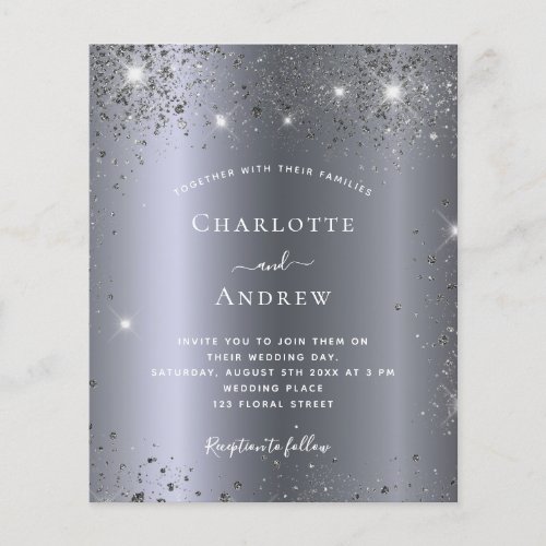 Wedding silver sparkle glam budget invitation flyer