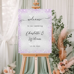 Wedding silver violet butterflies welcome foam board