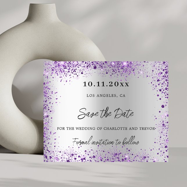 Wedding silver violet purple budget save the date (Creator Uploaded)