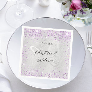 Wedding silver violet sparkles butterfly napkins