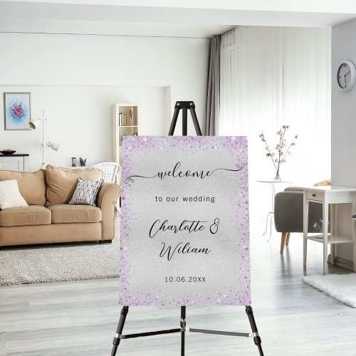 Wedding silver violet sparkles welcome foam board