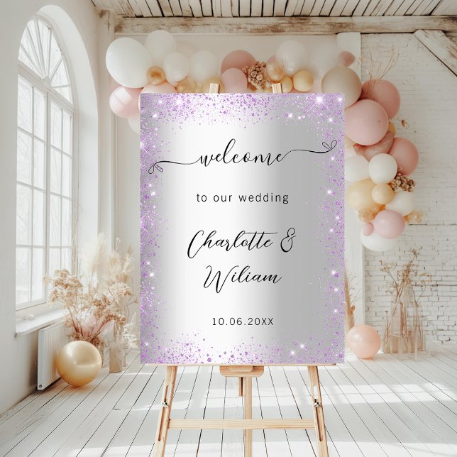 Wedding silver violet sparkles welcome foam board (Creator Uploaded)