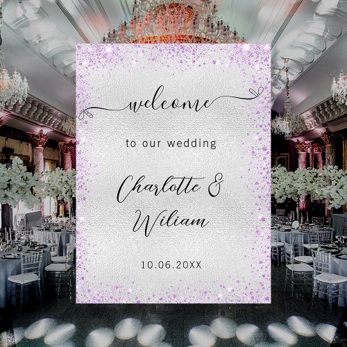 Wedding silver violet sparkles welcome poster