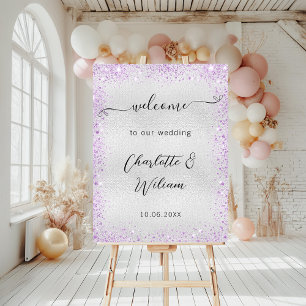 Wedding silver violet sparkles welcome sign