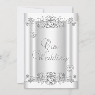 Wedding Silver White Diamond Hearts Invitation