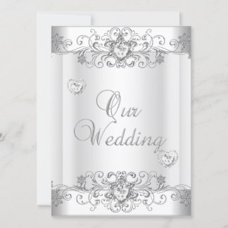 Wedding Silver White Diamond Hearts Invitation