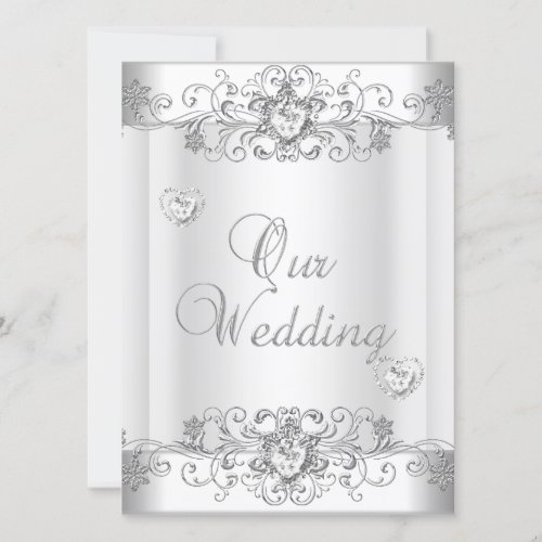 Wedding Silver White Diamond Hearts Invitations
