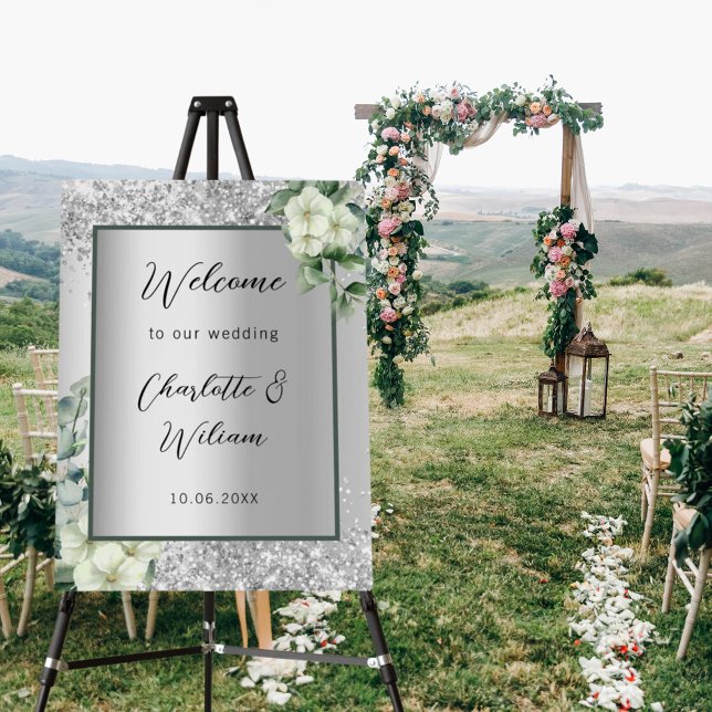 Wedding silver white florals welcome foam board (Creator Uploaded)
