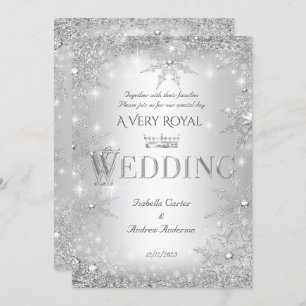 Wedding Silver Winter Wonderland Royal Crown Invitation