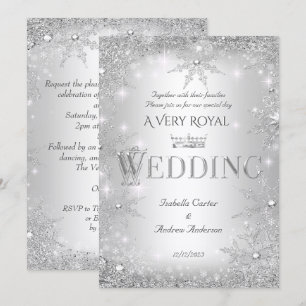 Wedding Silver Winter Wonderland Royal Crown Invitation