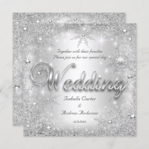 Wedding Silver Winter Wonderland Snowflakes Invitation