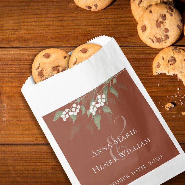 Wedding Simple Candy Favors Elegant Terracotta  Favor Bag (Terracotta Wedding reception treat paper bag, with elegant greenery and florals. )