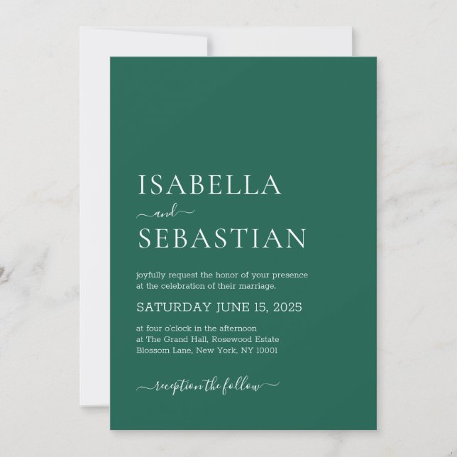 Wedding Simple Dark Green Invitation (Front)