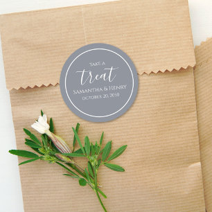 Wedding Simple Dusty Blue Calligraphy Script Treat Classic Round Sticker
