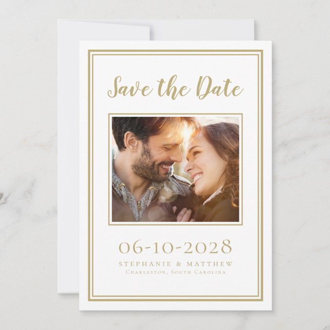 Wedding Simple Engagement Photo Modern Gold Save The Date (Front)