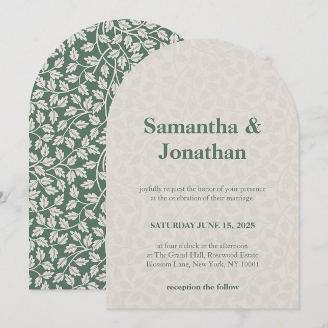 Wedding Simple Floral Emerald Green Invitation (Front/Back)