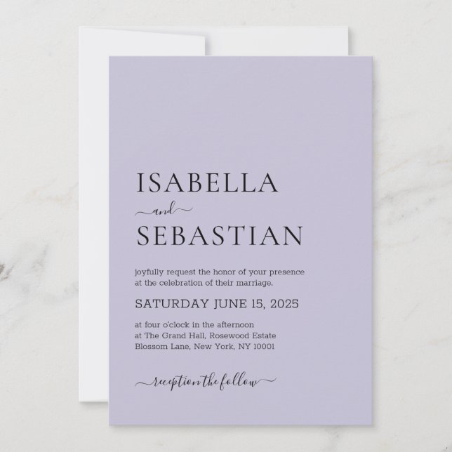 Wedding Simple Light Lavender Invitation (Front)