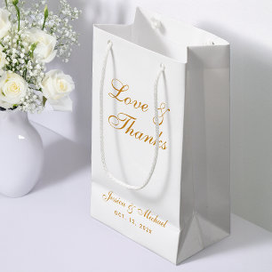 Wedding Simple Love Thanks Gold Calligraphy White Small Gift Bag