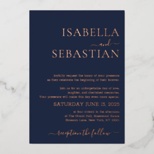Wedding Simple Midnight Blue Navy Foil Invitation