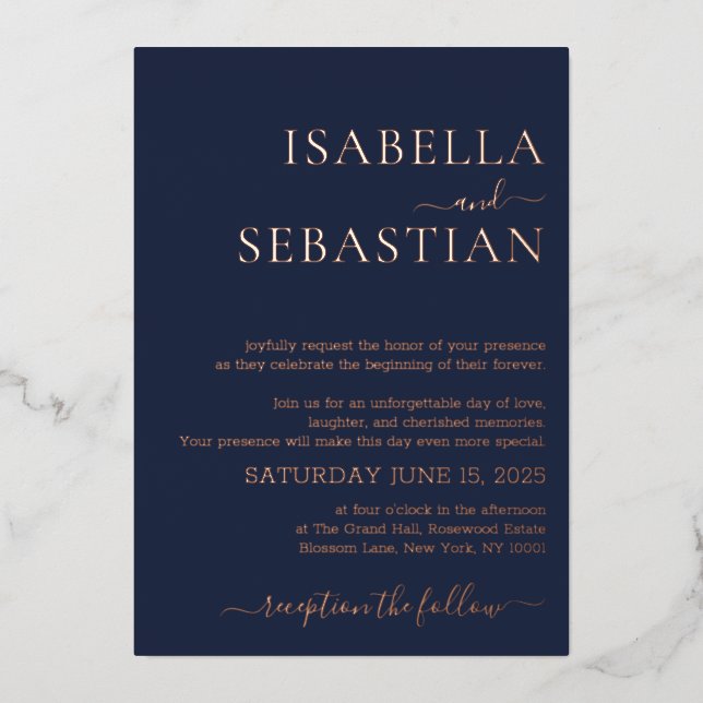 Wedding Simple Midnight Blue Navy Foil Invitation (Front)