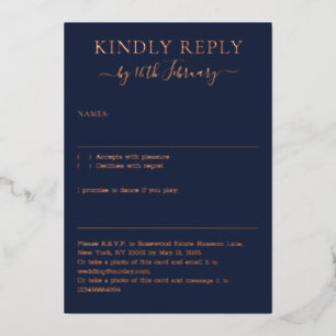 Wedding Simple Midnight Blue Navy Kindly Reply Foil Invitation
