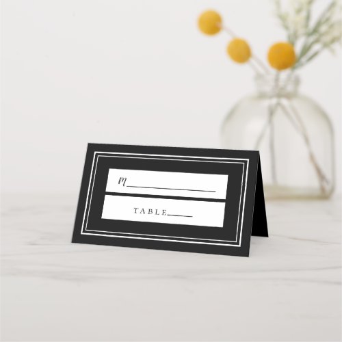 Wedding Simple Minimalist Chic Black  White Guest Place Card