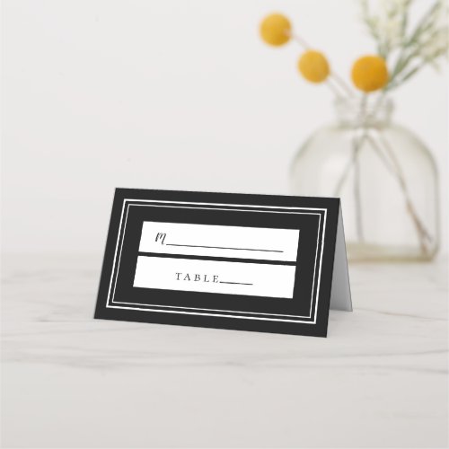 Wedding Simple Minimalist Chic Black  White Guest Place Card