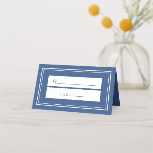 Wedding Simple Minimalist Classic Blue White Guest Place Card