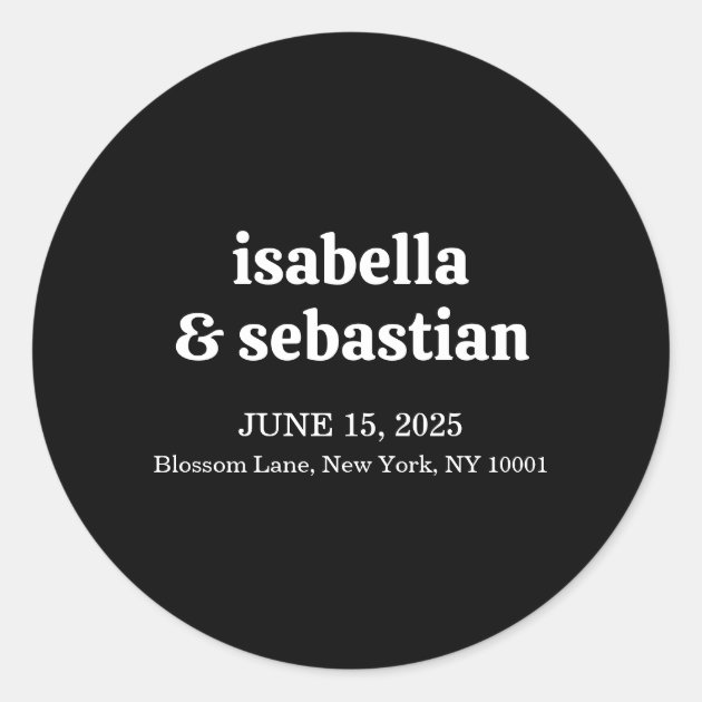 Wedding Simple Modern Black Retro Classic Round Sticker