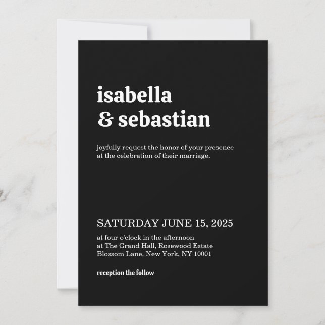Wedding Simple Modern Black Retro Font Invitation (Front)