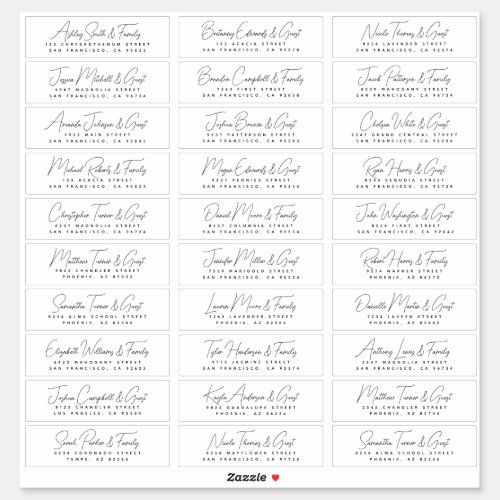 Wedding Simple Modern Chic Guest Names  Address Sticker