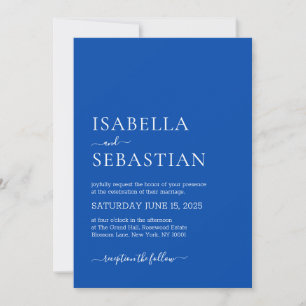 Wedding Simple Modern Cobalt Blue Invitation