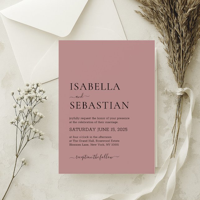 Wedding Simple Modern Dusty Rose Soft Elegant Invitation (Creator Uploaded)