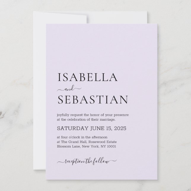 Wedding Simple Modern Lavender Invitation (Front)
