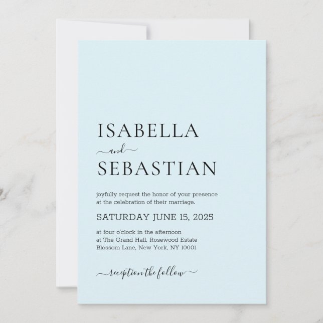 Wedding Simple Modern Light Cyan Invitation (Front)