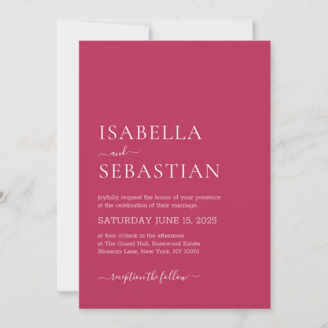 Wedding Simple Modern Medium Violet Red Invitation (Front)