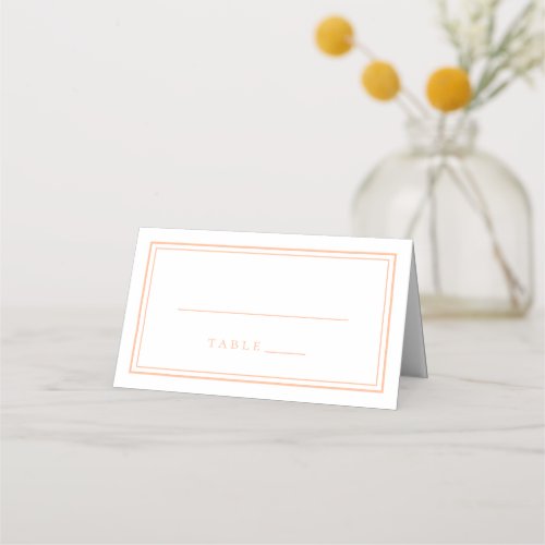 Wedding Simple Modern Peach  White Place Card
