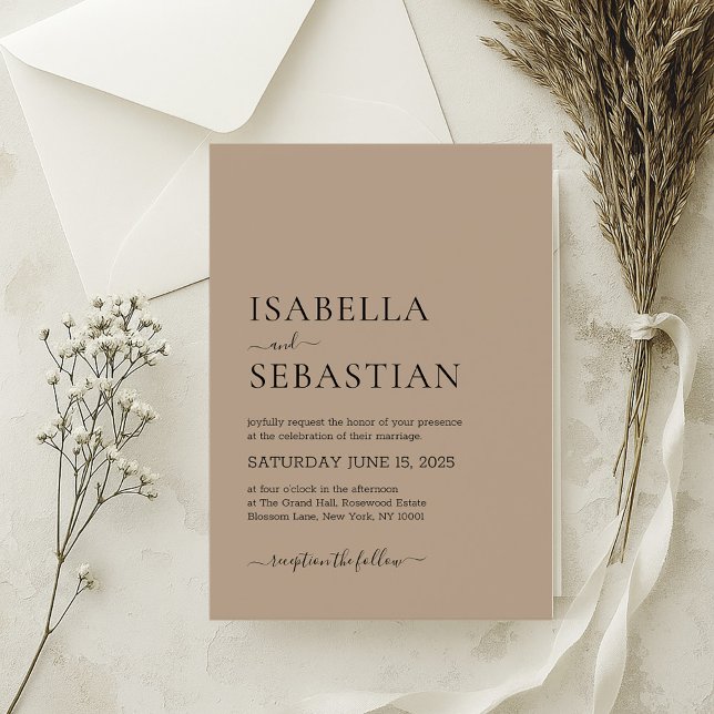 Wedding Simple Modern Rosy Brown Invitation (Creator Uploaded)