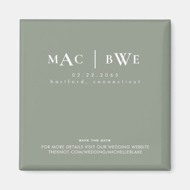 Wedding Simple Monogram Save Date Sage Magnet (Front)